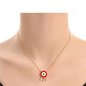 Evil Eye Necklace, Brass with 14k Gold Plated Y Pendant Necklace Handmade.